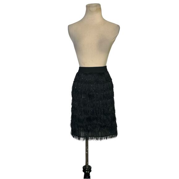 BCBGMaxAzria black metallic fringe skirt size large - Picture 9 of 14